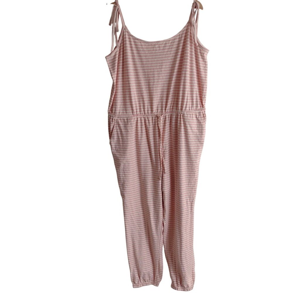 LOFT Striped Sleeveless Jumpsuit  XXL NEW Redish Pink Ivory Cotton Loungewear